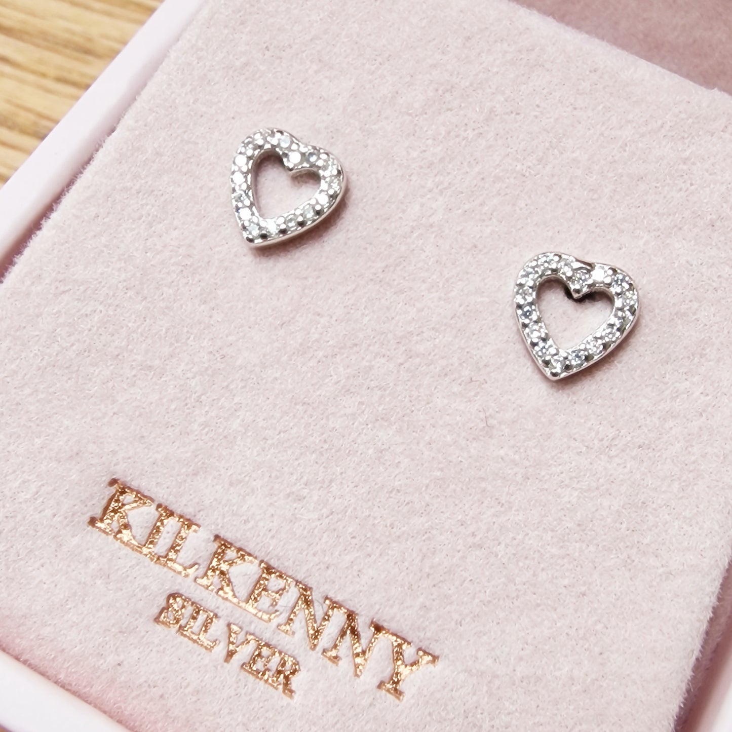 Silver Heart Stud Earrings with Stone E2002