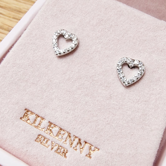 Silver Heart Stud Earrings with Stone E2002