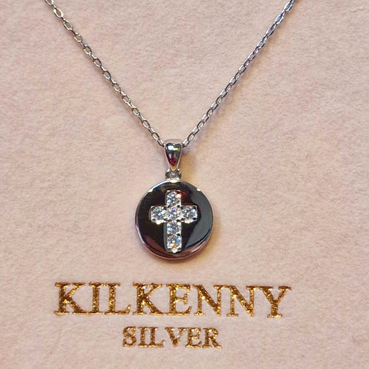 Silver disc cross necklace L3256