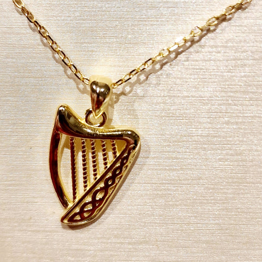 Celtic gold harp necklace