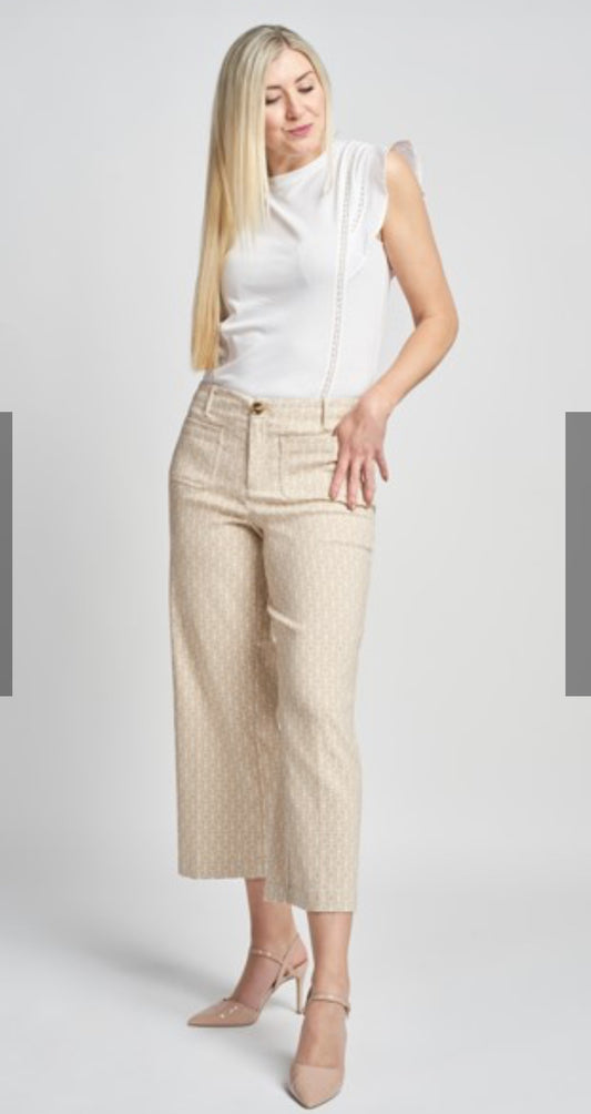 PINNS 640C Printed Wide Leg Culotte Latte Geometric