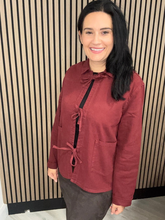 Drew Twill Bow Jacket - Cabernet