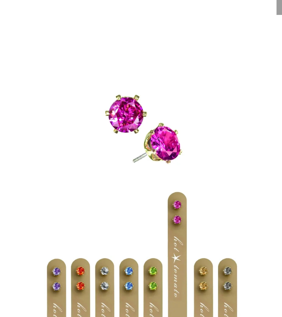 LG019 Classic Claw-Set Crystal Studs / 5mm - Worn Gold/Fuchsia