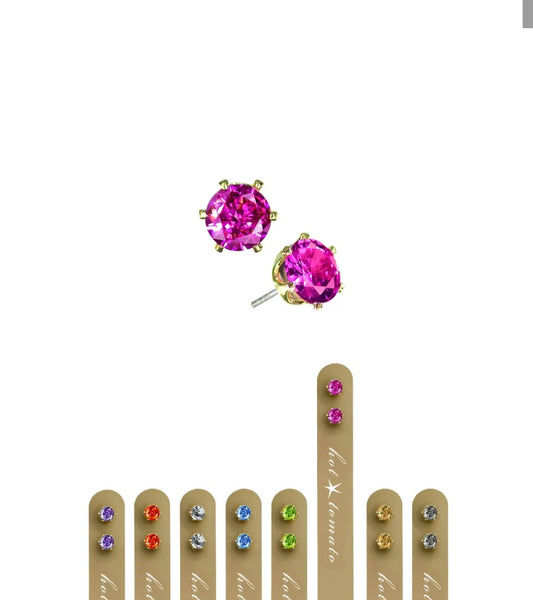 LG019 Classic Claw-Set Crystal Studs / 5mm - Worn Gold/Fuchsia