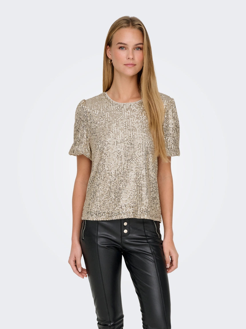 15333850 ONLY ONLANA TOP - Sequin Pumice Stone Gold