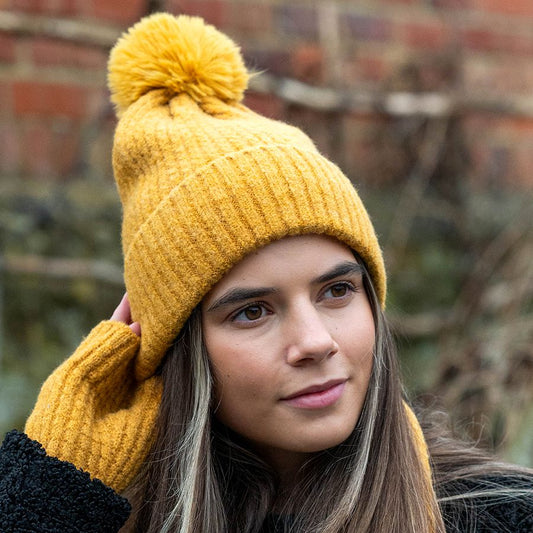 Recycled blend classic mustard bobble hat