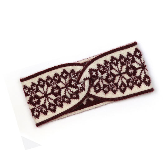 Burgundy and cream mix starflower knit headband