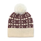 Burgundy and cream mix starflower knit bobble hat