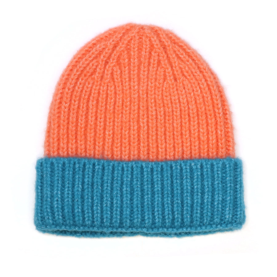 Burnt orange and turquoise beanie hat