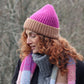 Magenta and coffee beanie hat