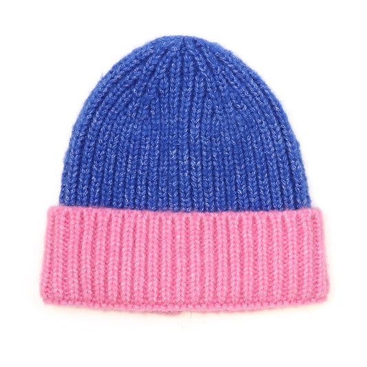 Blue and pink beanie hat