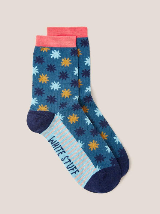 FLORAL BURST ANKLE SOCK
IN TEAL MULTI