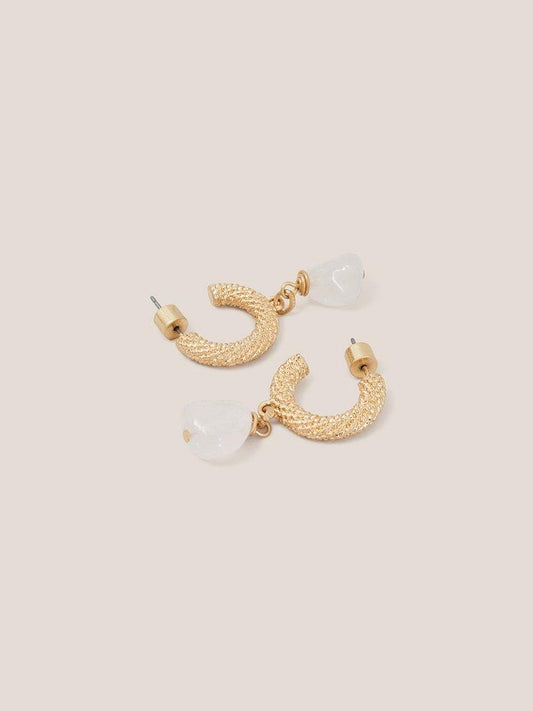 TEXTURED HOOP STONE EARRINGS