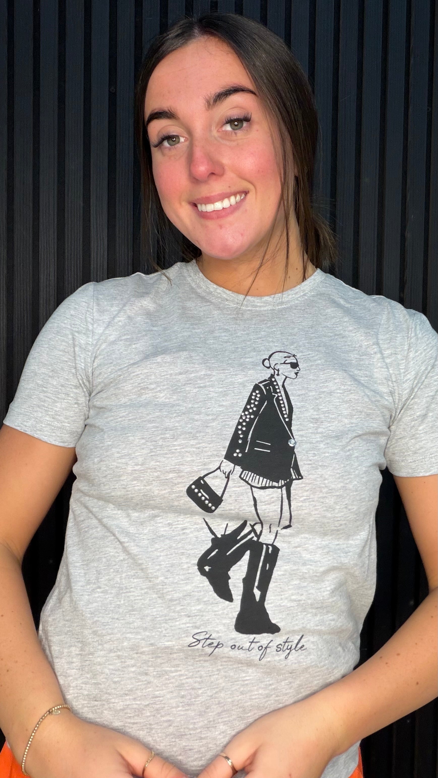Women’s Ella grey marl graphic T-shirt with fashion illustration print