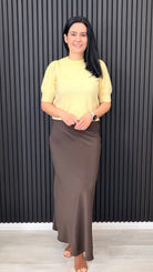 Millie chocolate brown slip skirt with relaxed fit