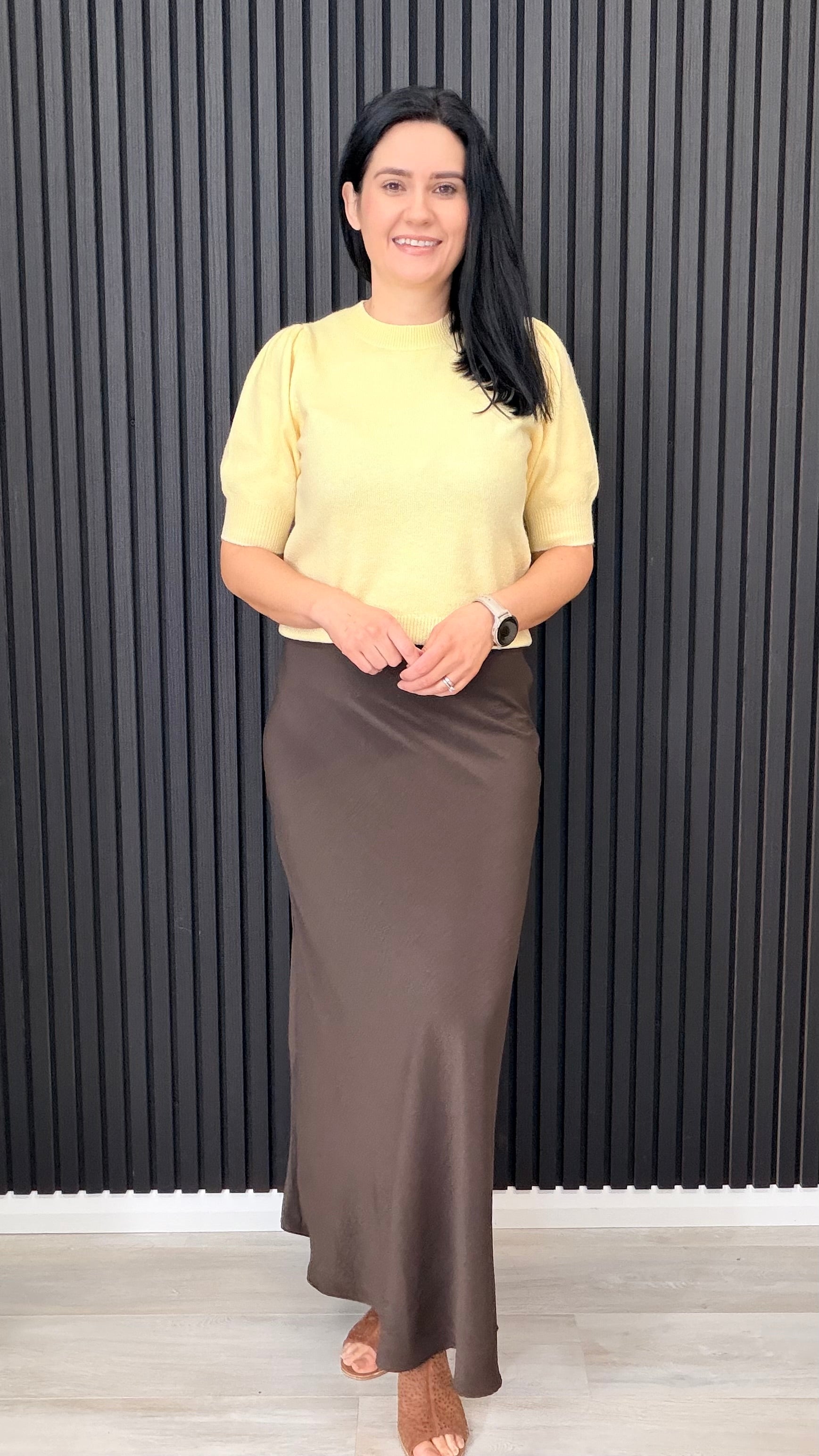 Millie chocolate brown slip skirt with relaxed fit