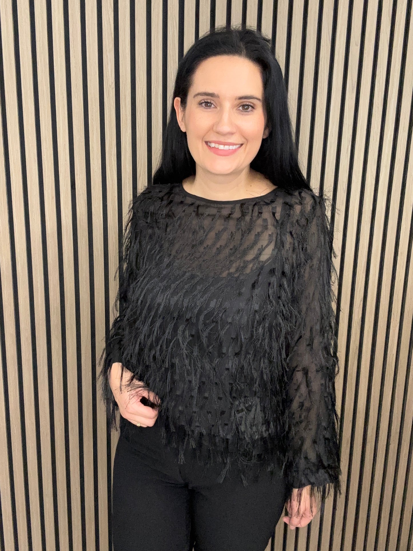 Deirdre feather black top