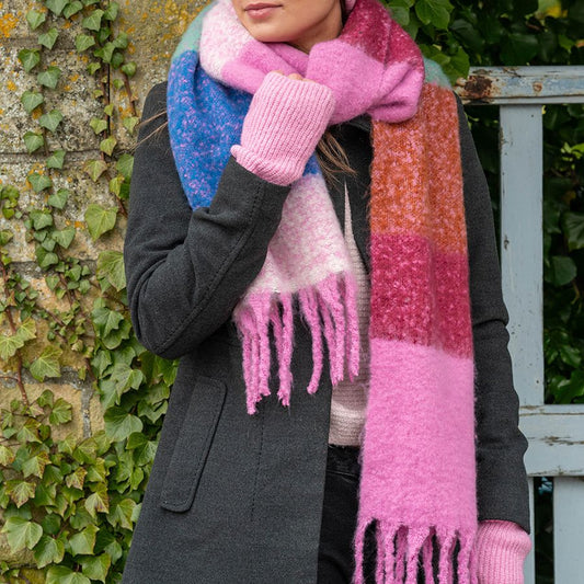 Pink and green mix check scarf