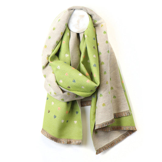 Lime tiny hearts reversible jacquard scarf