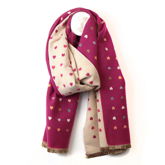 Berry tiny hearts reversible jacquard scarf