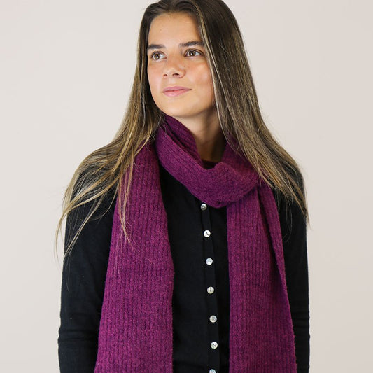 Recycled blend deep berry cable knit scarf