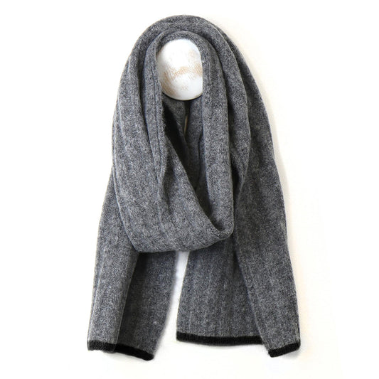 Mens Grey Marl knit scarf with black trim