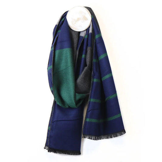 POM Men's Block Stripe Scarf - Navy & Deep Green