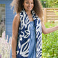 Bamboo navy and white leaf silhouette print scarf