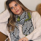 Olive border monochrome leaf print scarf
