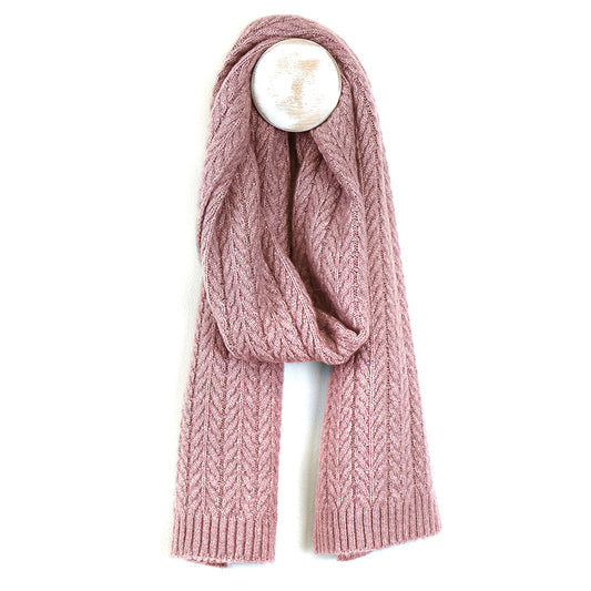 Dusky pink recycled yarn herringbone knit scarf