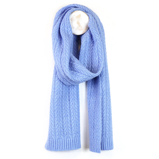 Ice blue recycled yarn herringbone knit scarf