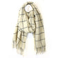 Cream fine check scarf with fringe