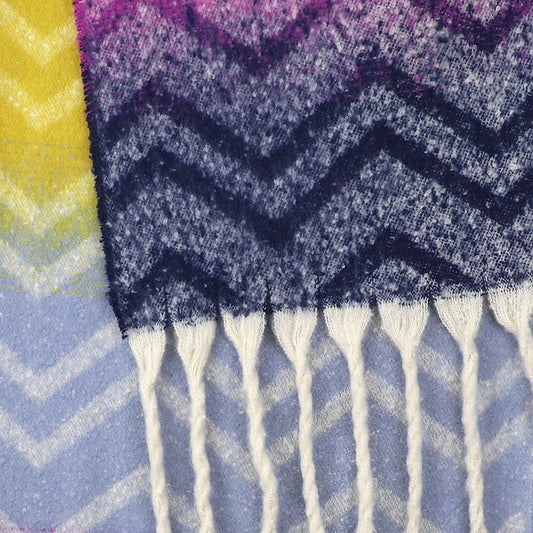 Blue, pink and yellow boucle chevron scarf