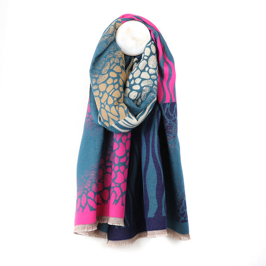 Blue and pink mix multi animal print scarf