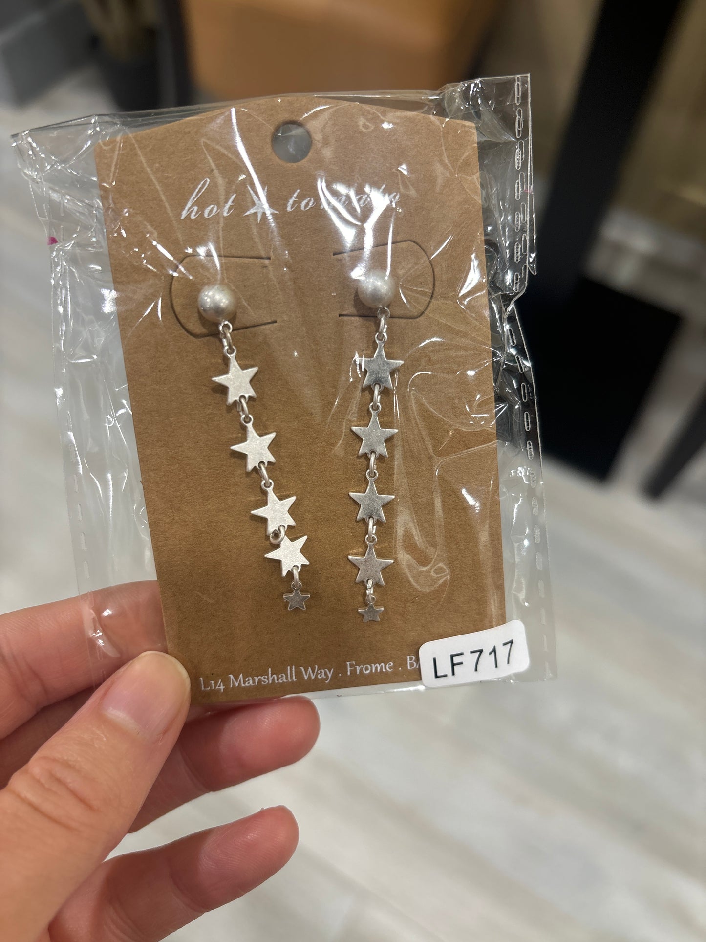 LF717 Five Sisters' Star Drop Earrings in Worn Silver