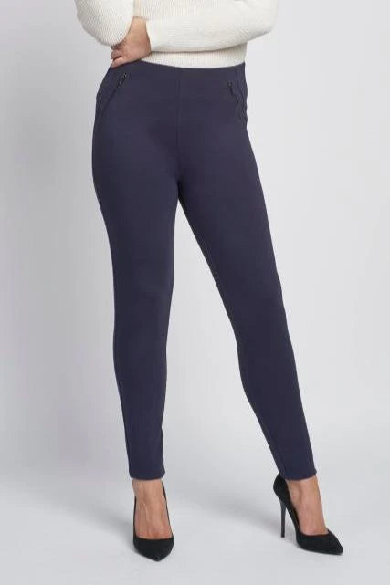 420T/S Navy Ponte Pull up leggings with zipper