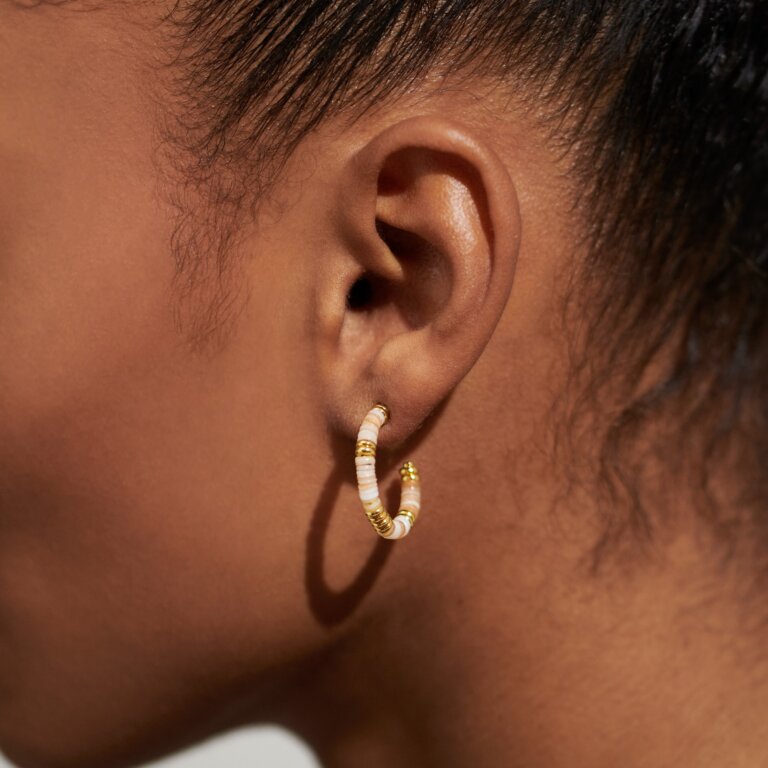 Summer Solstice White Beaded Hoop Earrings