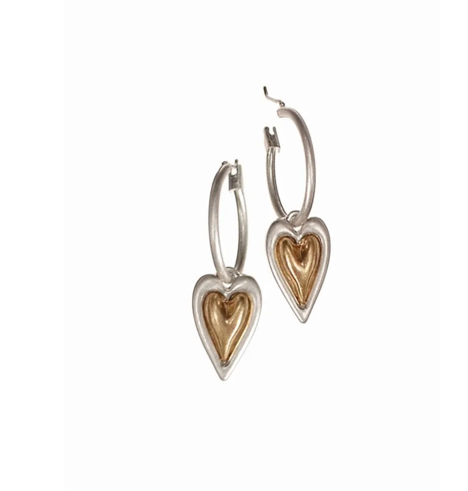 LG039 Two Tone Heart on Silver Hoop - Worn Silver/Gold