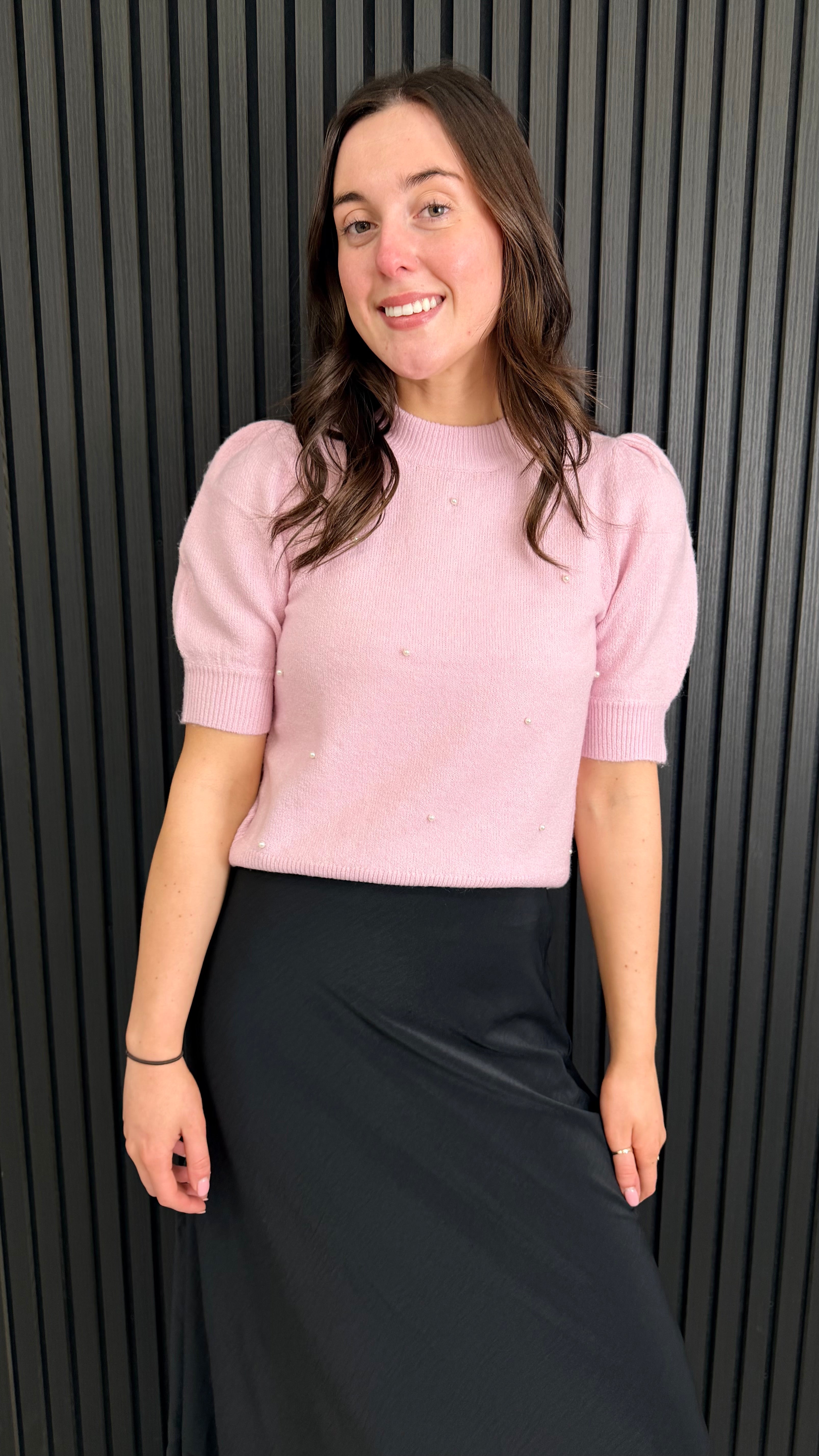 Pearl Detail Knit Top in Pink | Women’s Knitwear