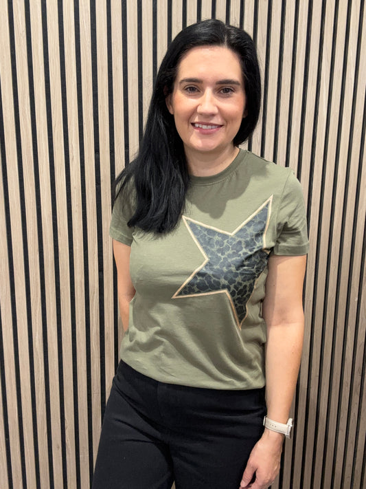 Clara khaki leopard print star tshirt