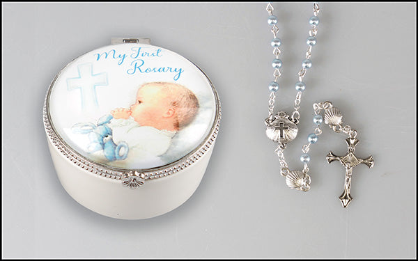 Porcelain Box/Baby Boy Rosary