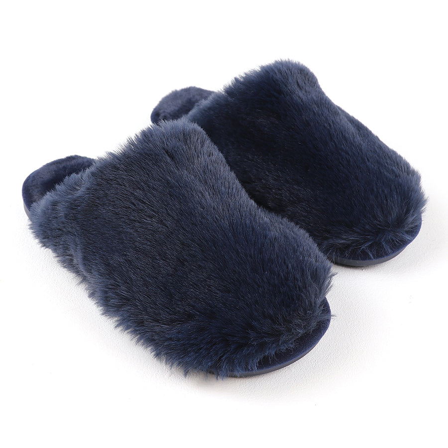 Navy faux fur closed mule slippers