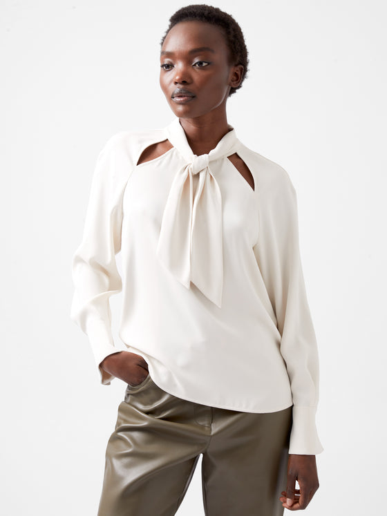 72XBX Carmen Recycled Crepe Tie Blouse - Classic Cream