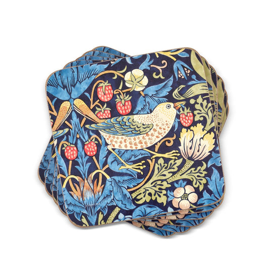 Blue Morris & Co. Strawberry Thief 6 Coasters,Blue