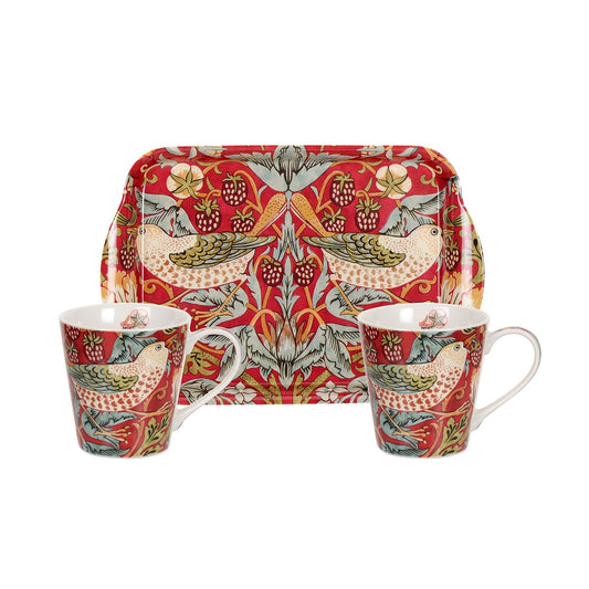 Morris & Co. Strawberry Thief Mug & Tray, Red