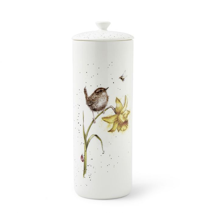 THE BIRDS AND THE BEES' WREN TALL LIDDED STORAGE JAR