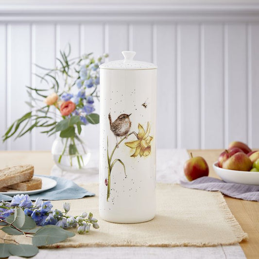 THE BIRDS AND THE BEES' WREN TALL LIDDED STORAGE JAR