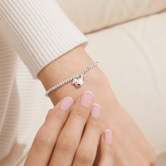 Kids Christmas A Little 'Christmas Robin' Bracelet In Silver Plating