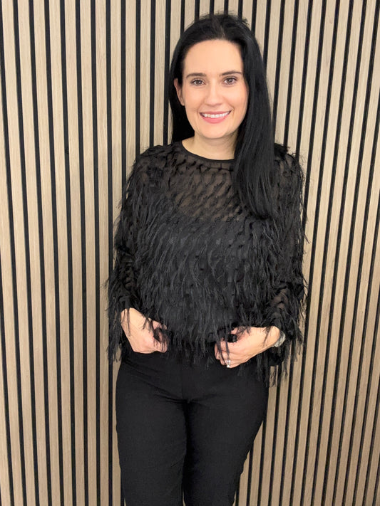 Deirdre feather black top