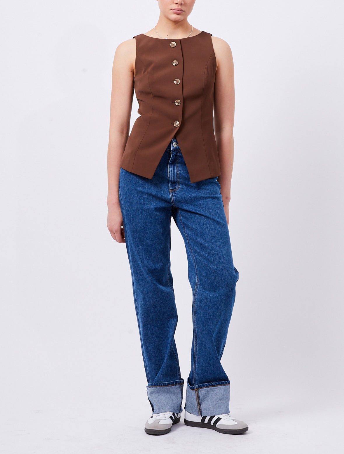 72YBM Harrie Tailored Waistcoat Top - Chocolate